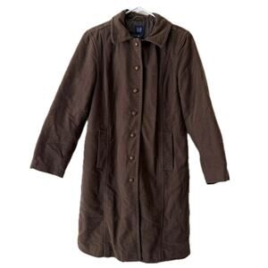 GAP Vintage Y2K Unisex Cotton Chocolate Brown Collared Winter Coat Women Large